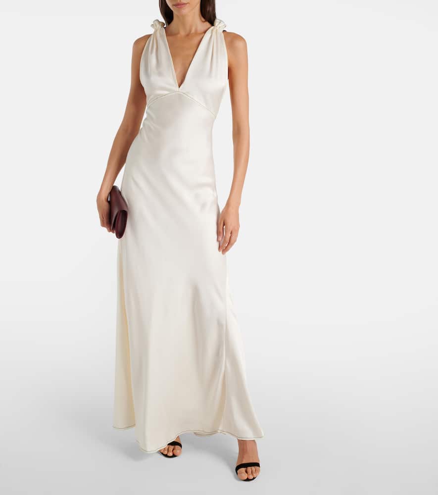 Gathered open-back crêpe satin gown