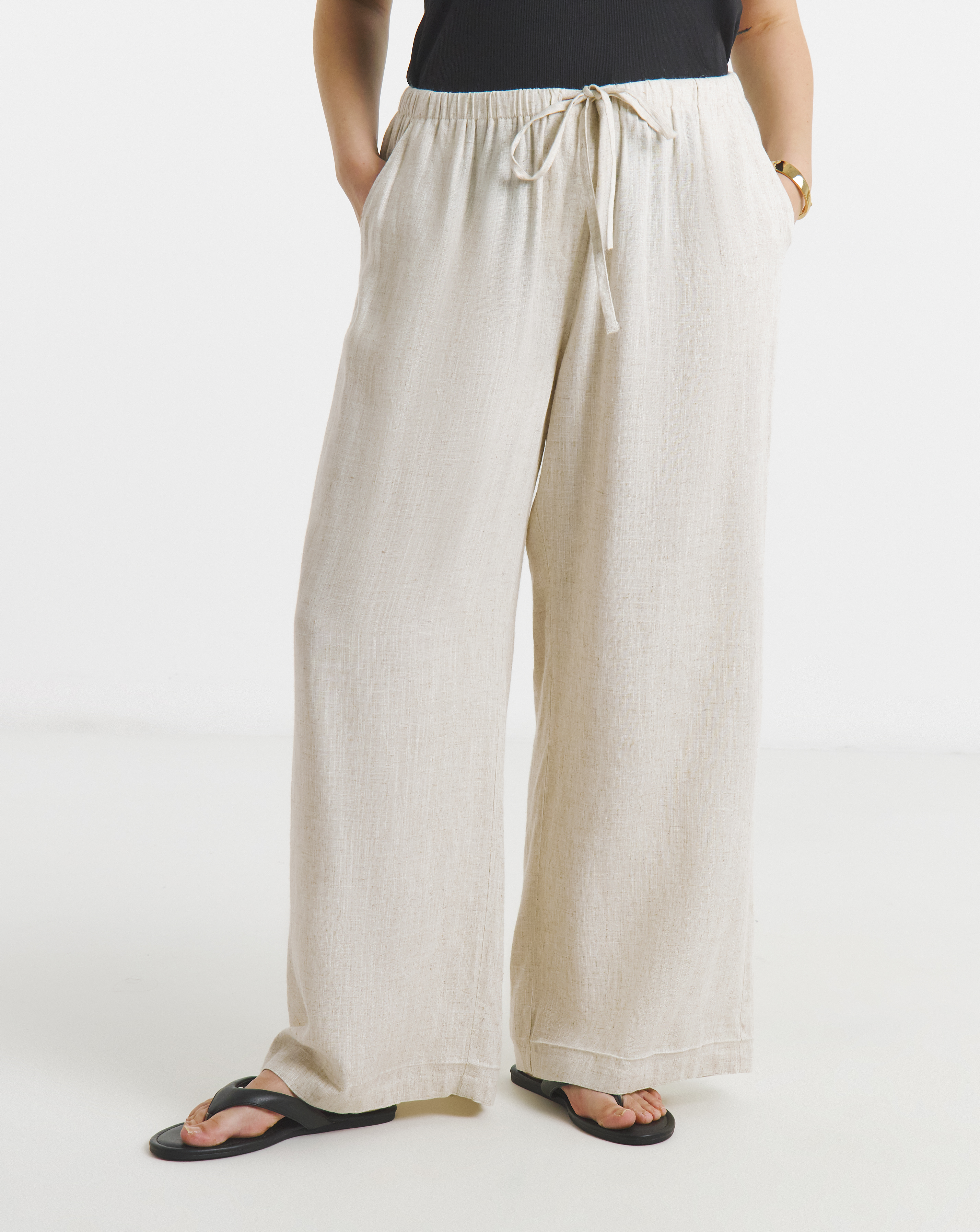 Tie Waist Wide Leg Linen Mix Trouser