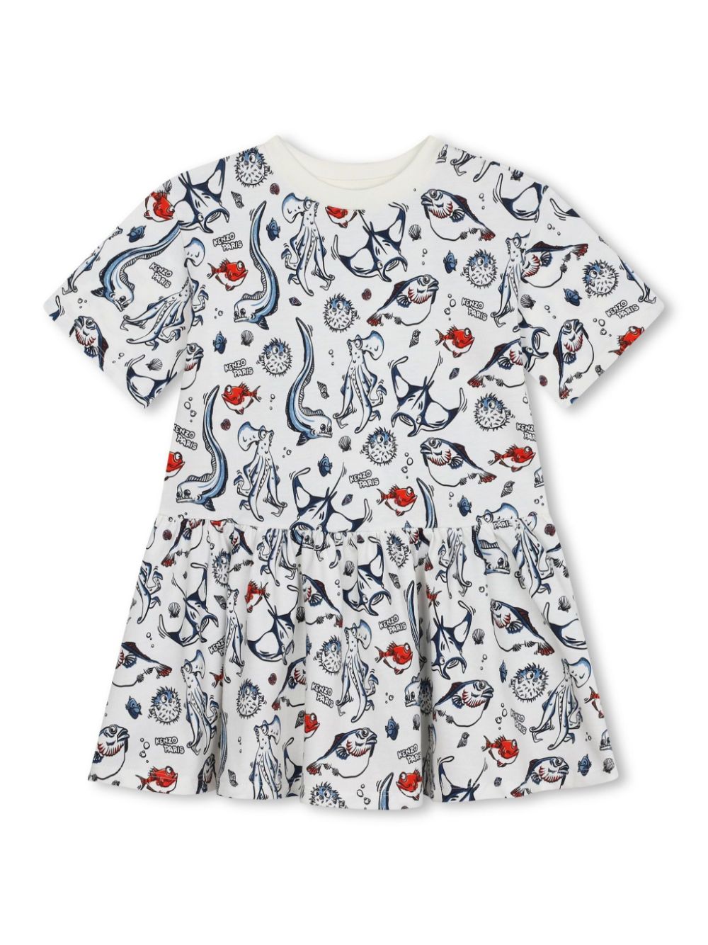 Ocean-print cotton dress - White