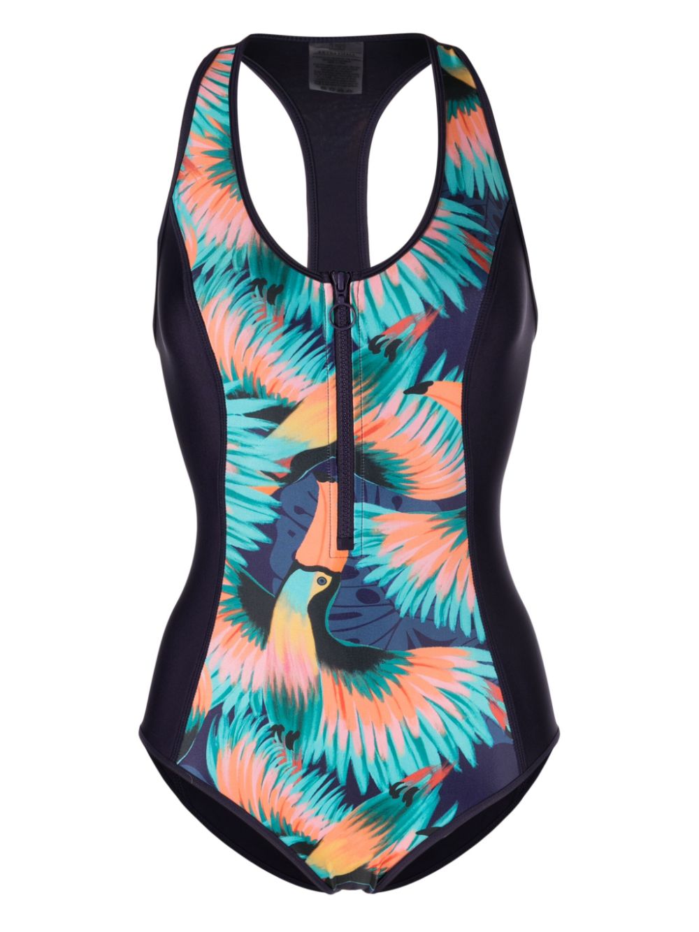 Tucan-print zip-up swimsuit - Multicolour