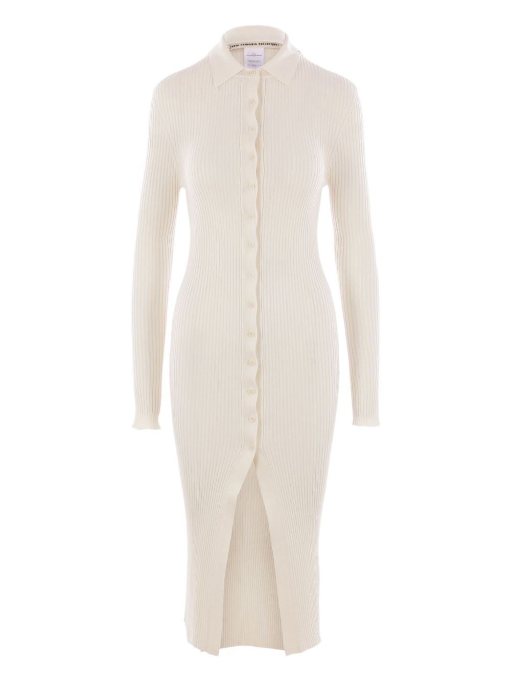 Rib-knit button midi dress - White
