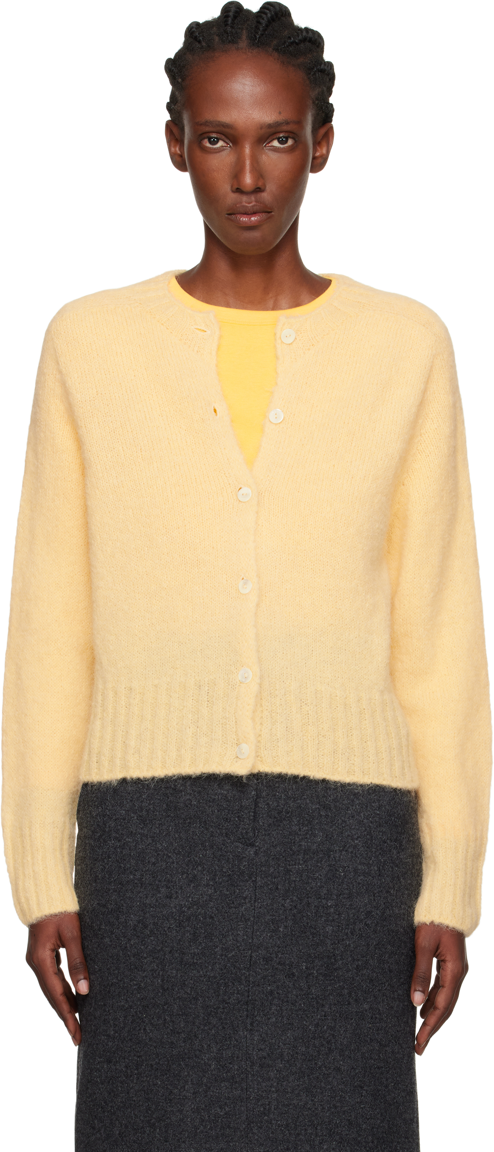 Yellow Alpaca Knit Cardigan
