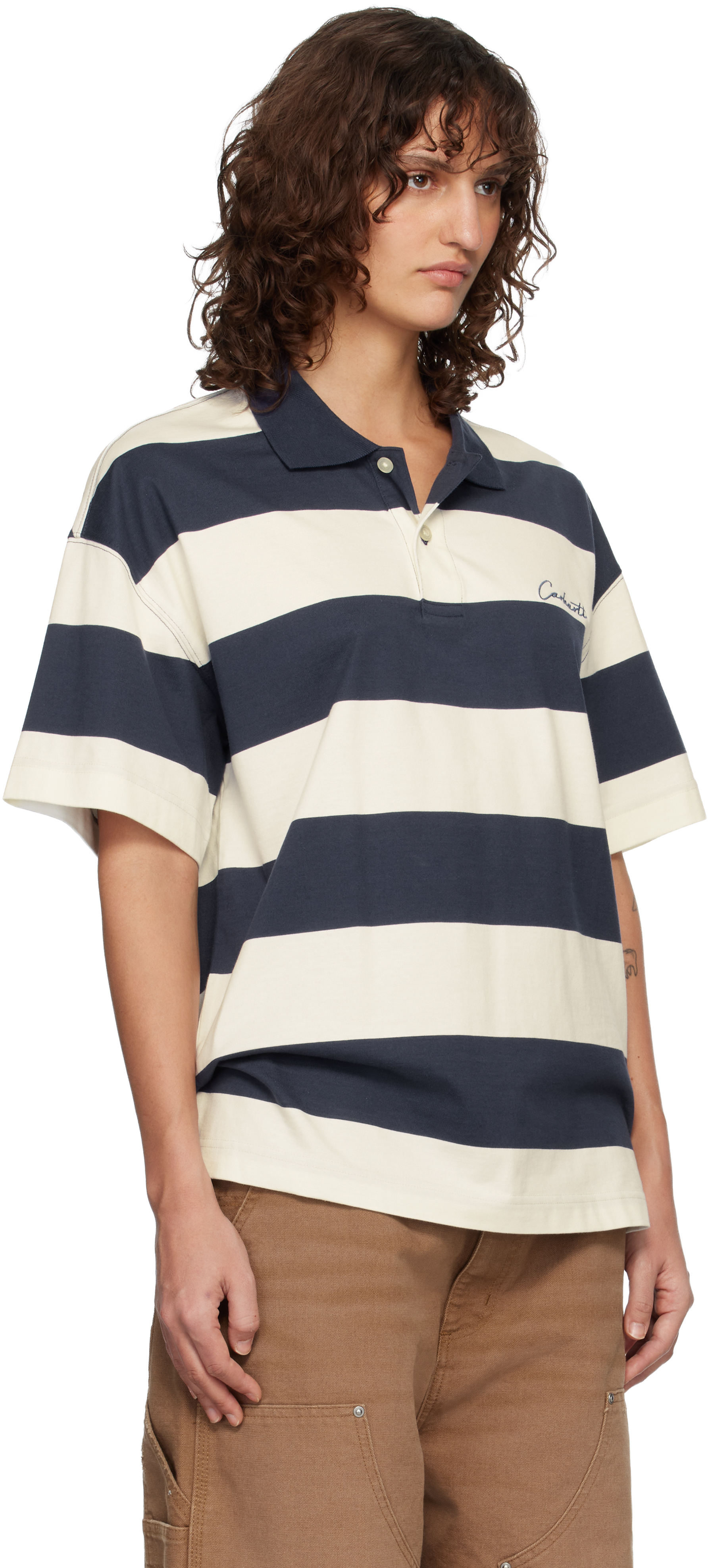 White & Blue Short Sleeve Delray Stripe Polo