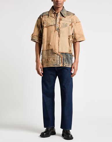 Man Denim shirt Camel Size 34 Paper, Elastane