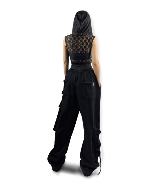 Lace sheer sleeveless hoodie