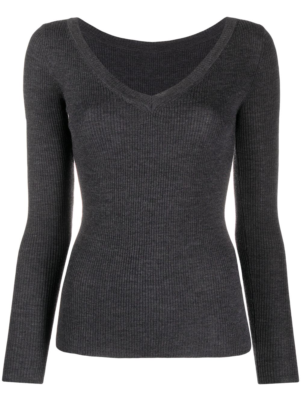 V-neck ribbed knitted top - Grey