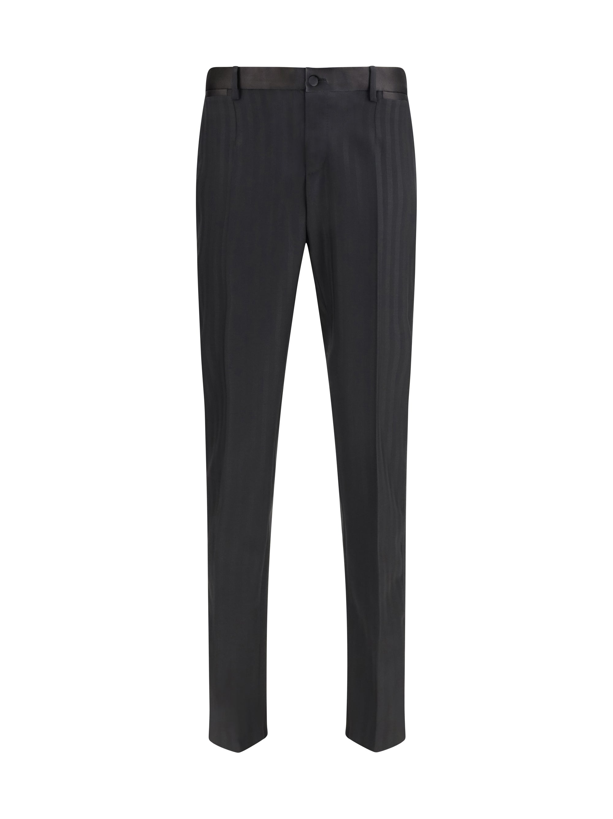 Striped Wool Trousers — Black