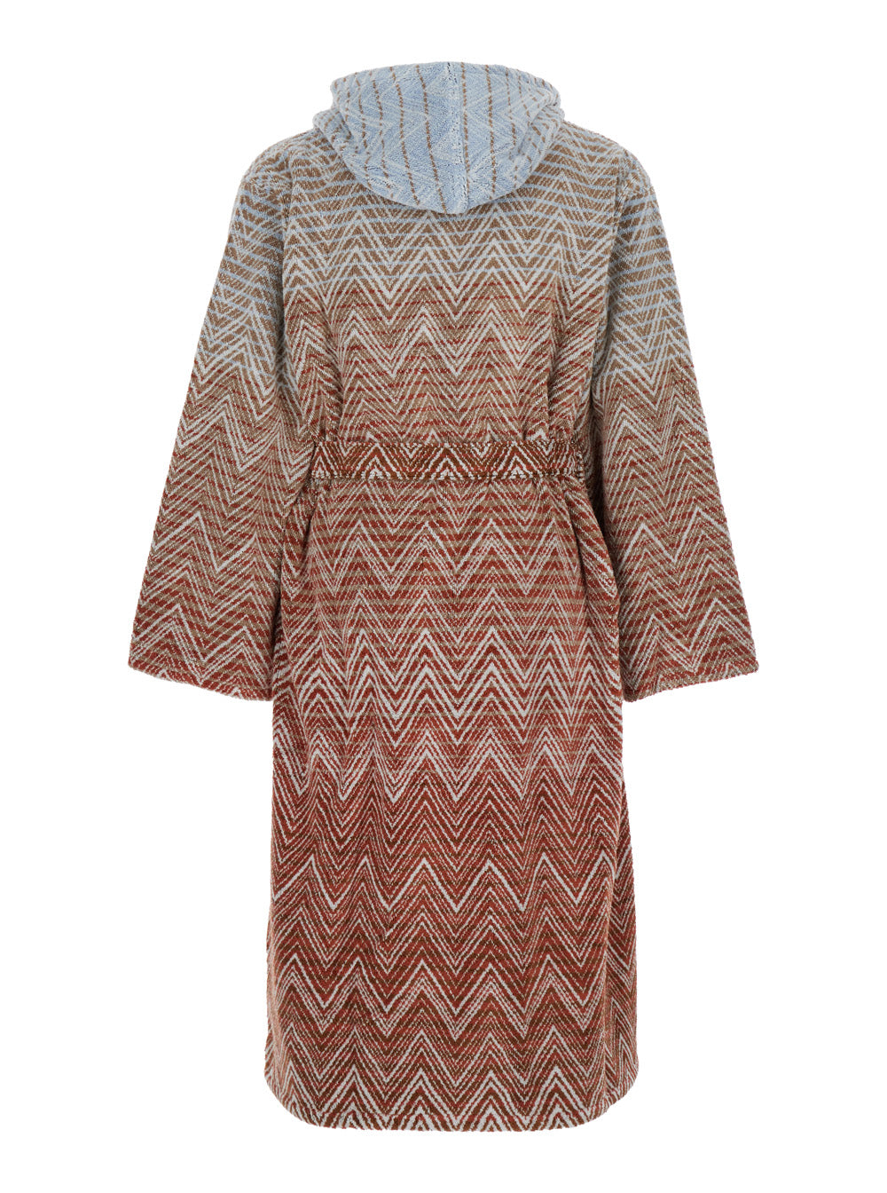 Zigzag Cotton Hooded Bathrobe — Red