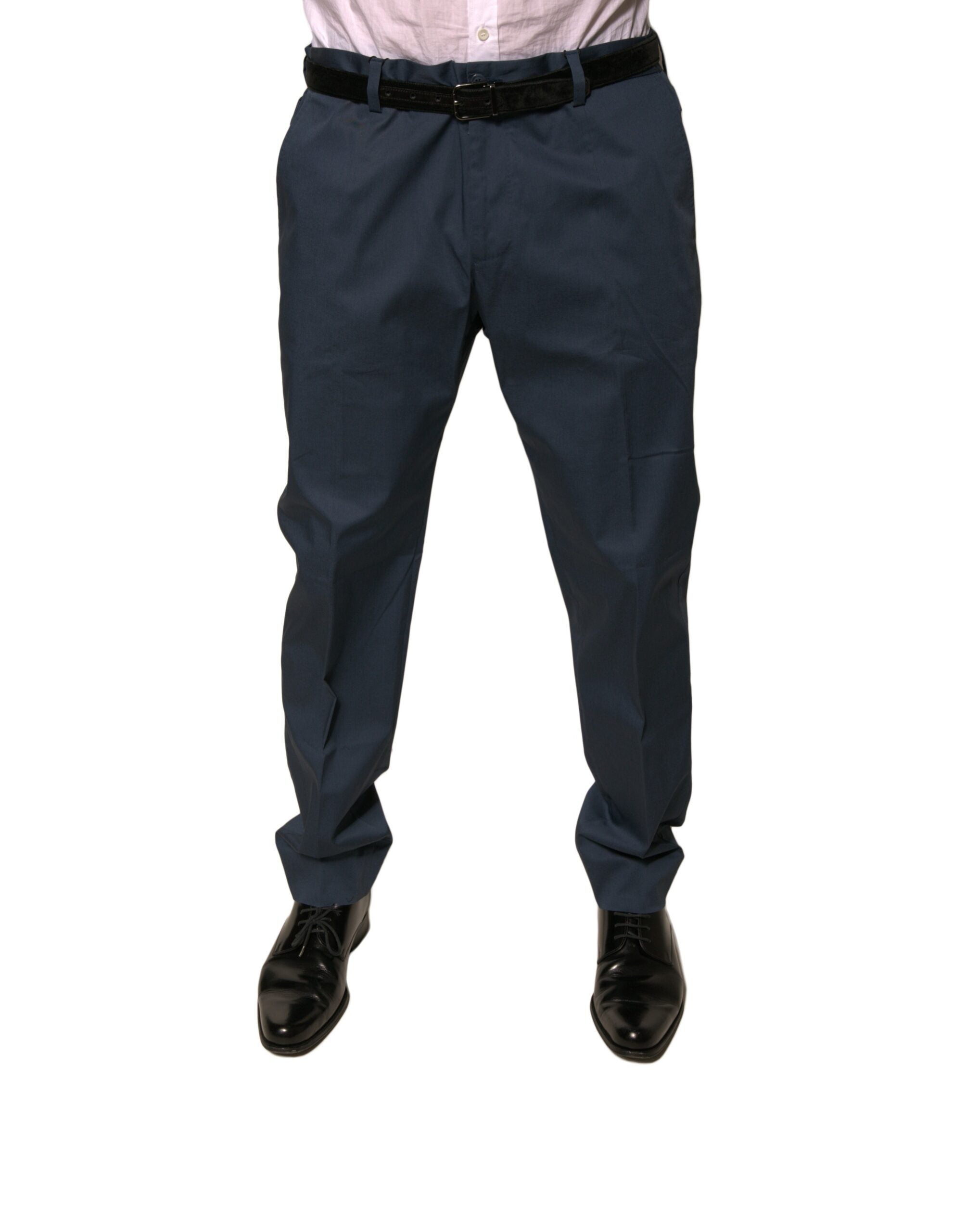 Cotton-Elastane Dress Trousers — Navy