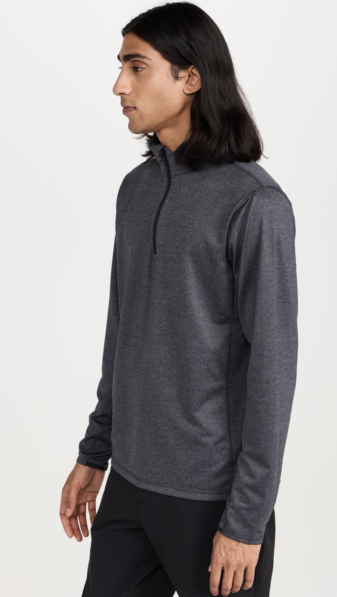 Tate Herringbone Mock Neck Quarter Zip Black Herringbone