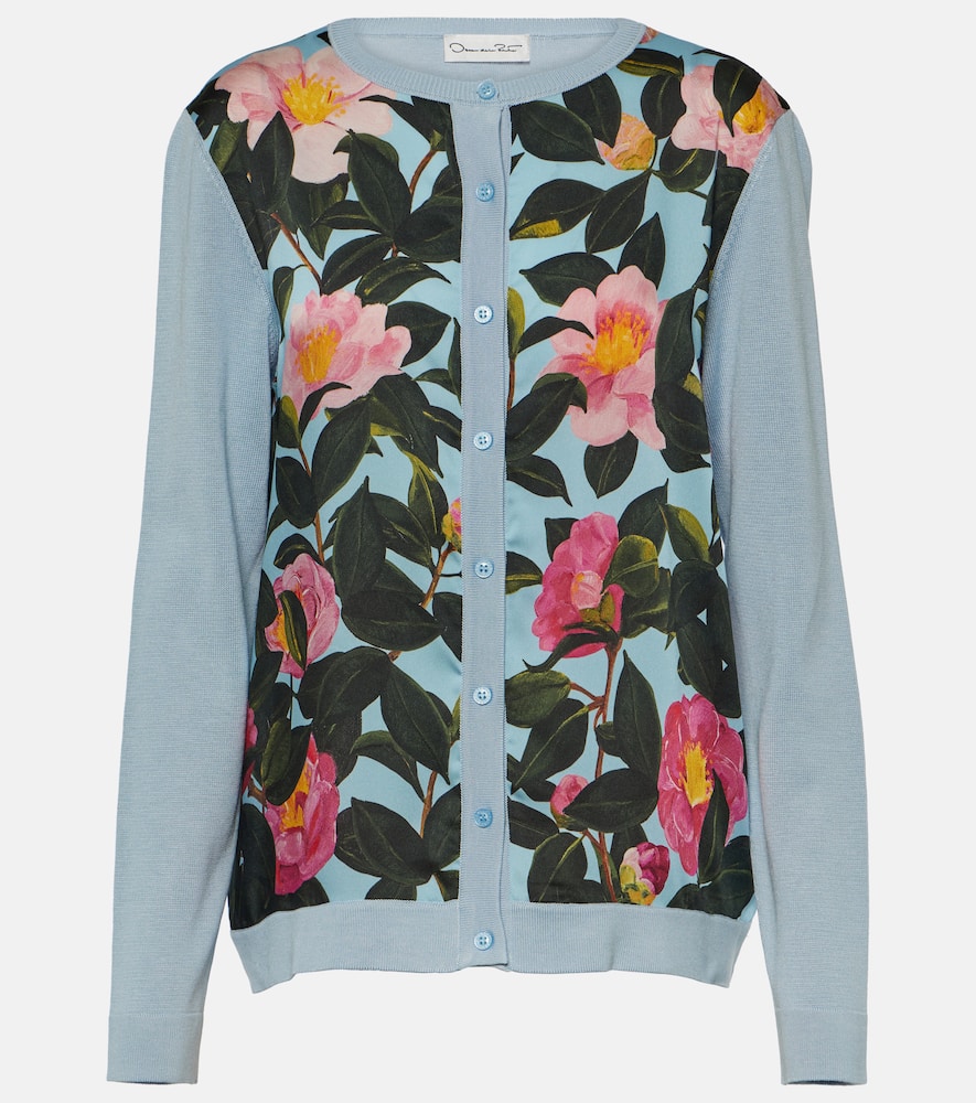 Printed silk-trimmed cardigan