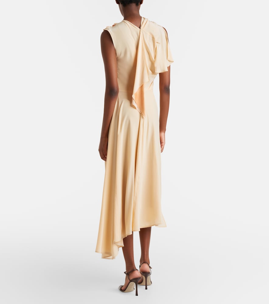 Asymmetric smocked silk cocktail dress