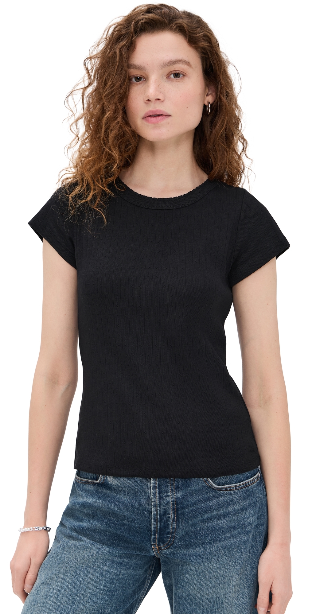 Marea Pointelle Crew Neck Tee Black