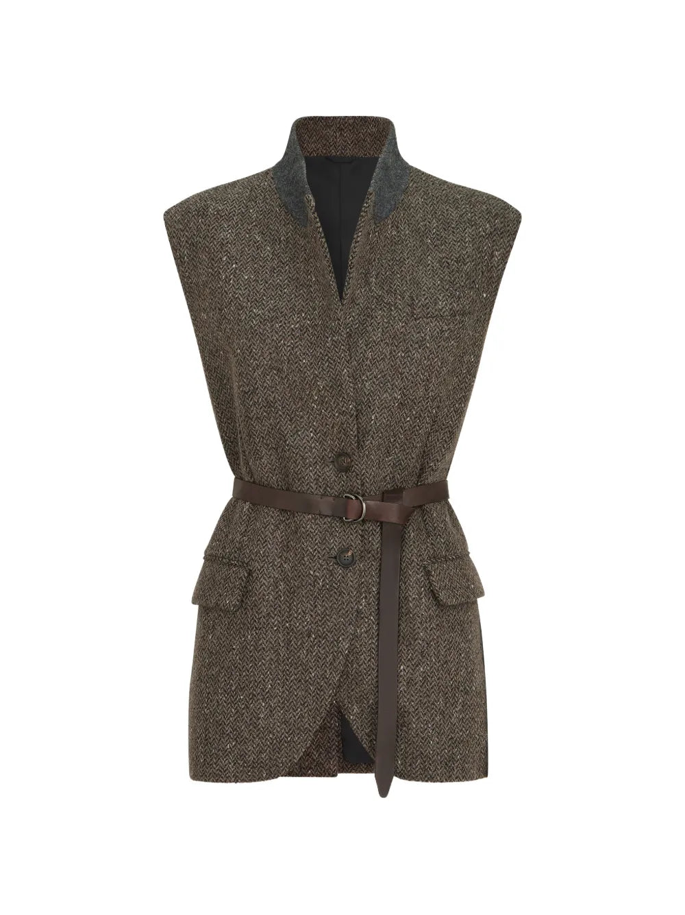 Chevron Virgin Wool Vest — Olive
