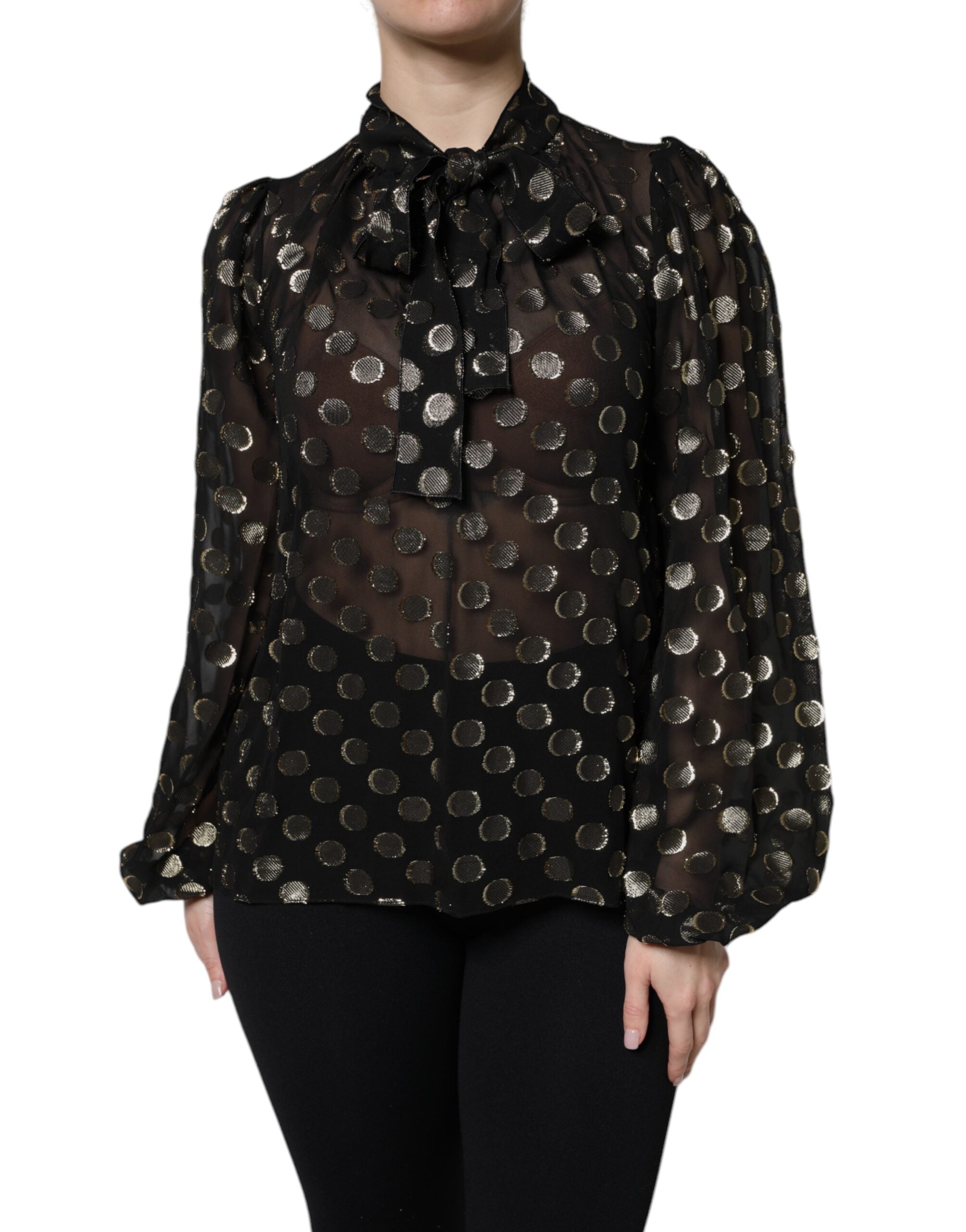 Silk Polka-Dot Sheer Blouse — Black
