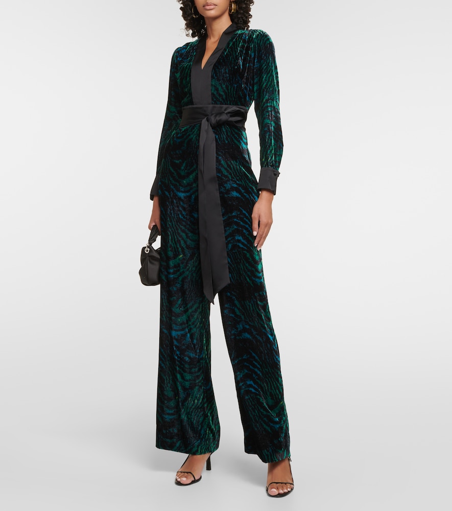 Vegas tiger-print velvet jumpsuit