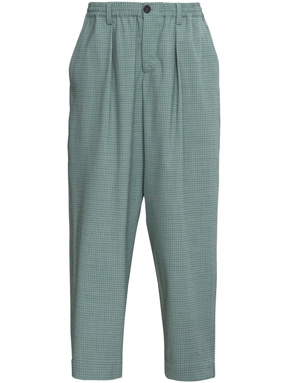 Grid-pattern mid-rise pants - Green