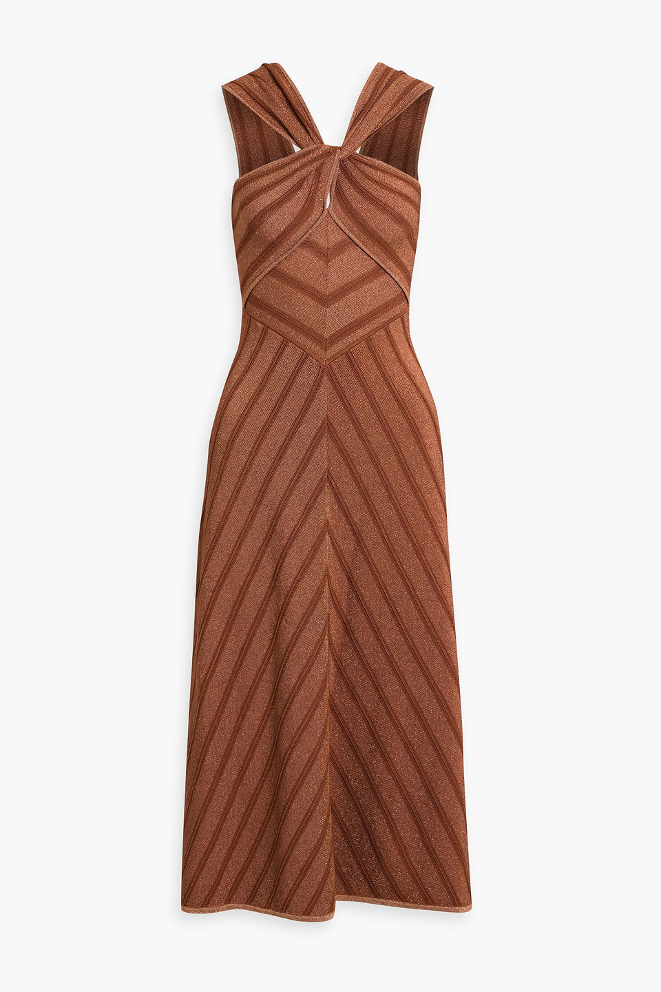 Metallic striped stretch-knit halterneck midi dress - Metallic - 00