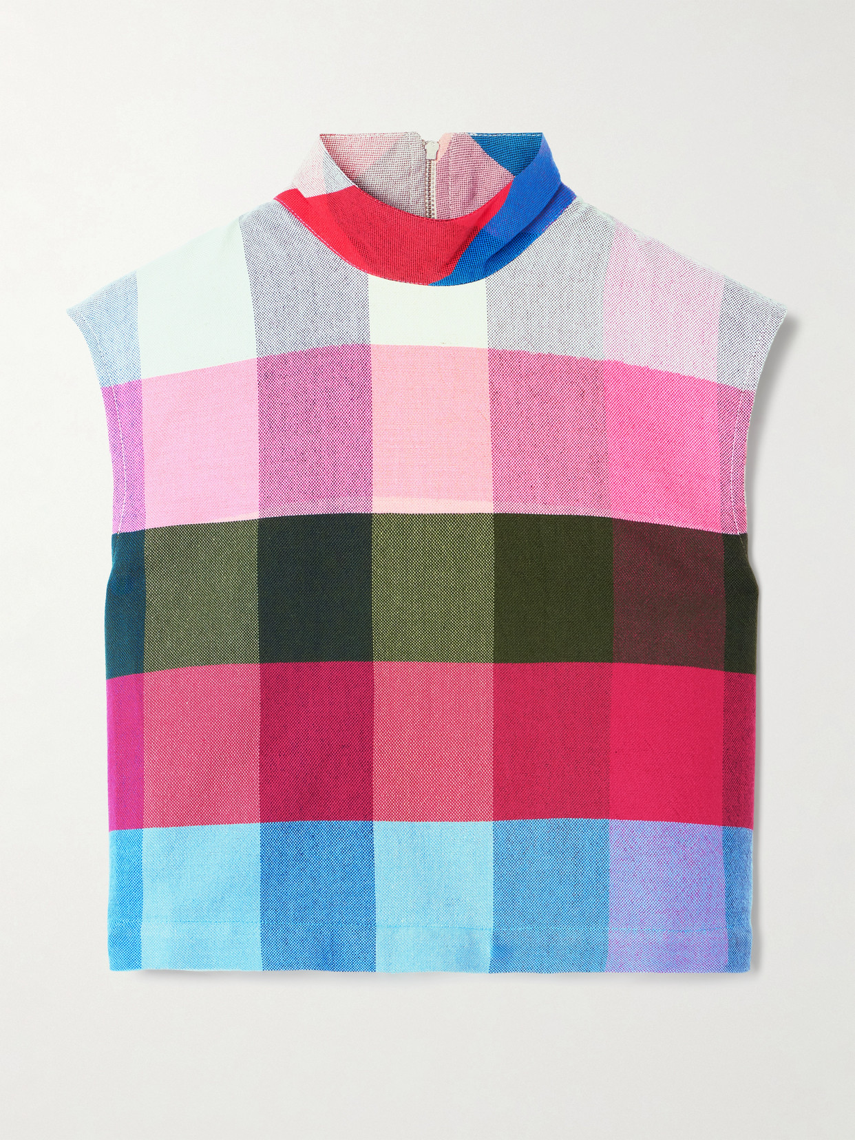 Checked Cotton-blend Turtleneck Top - Multi