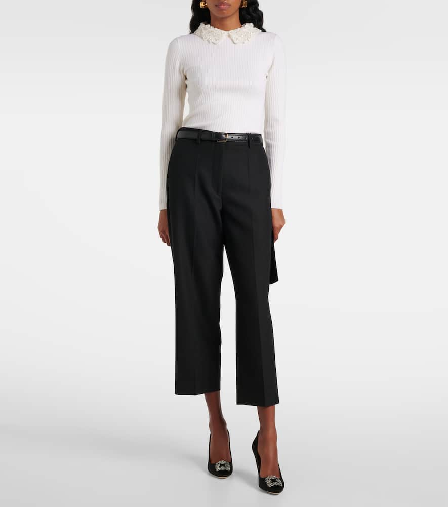 Embellished ribbed-knit wool top
