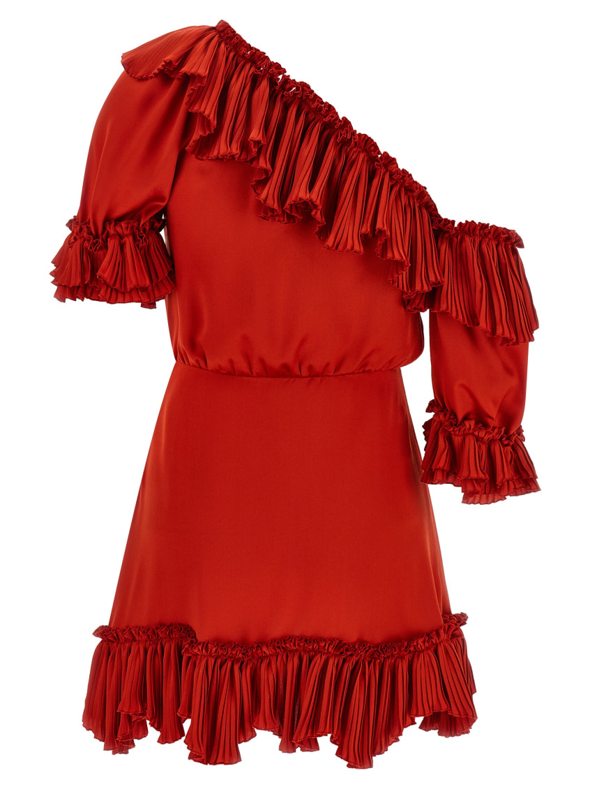 Saint Laurent - silk dress one shoulder ruffle pleated