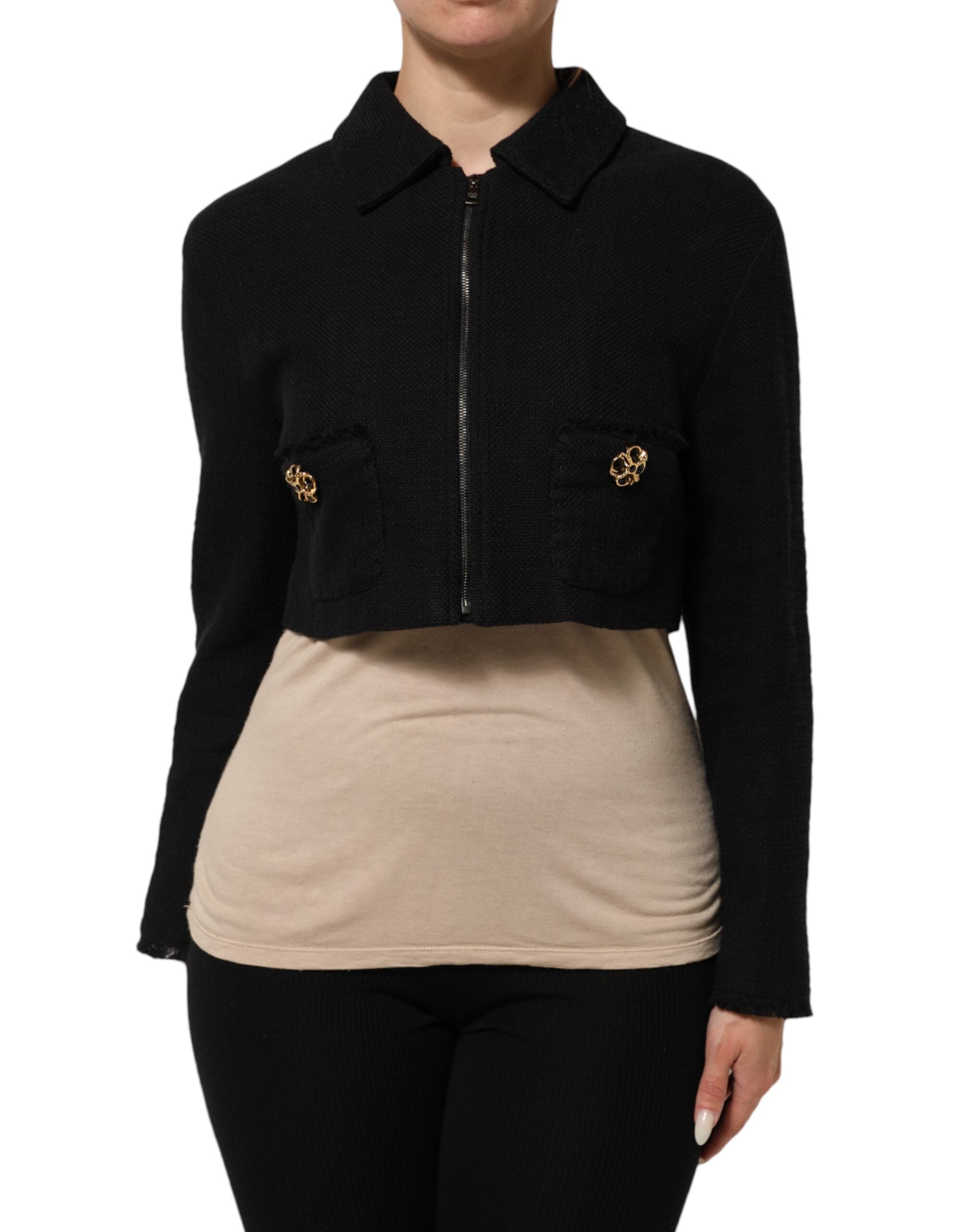 Cotton Blend Cropped Jacket — Black