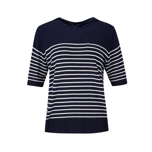 Hooded Stripe Short Sleeve Knit