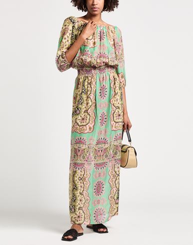 Woman Maxi dress Light green Size 6 Cotton, Silk