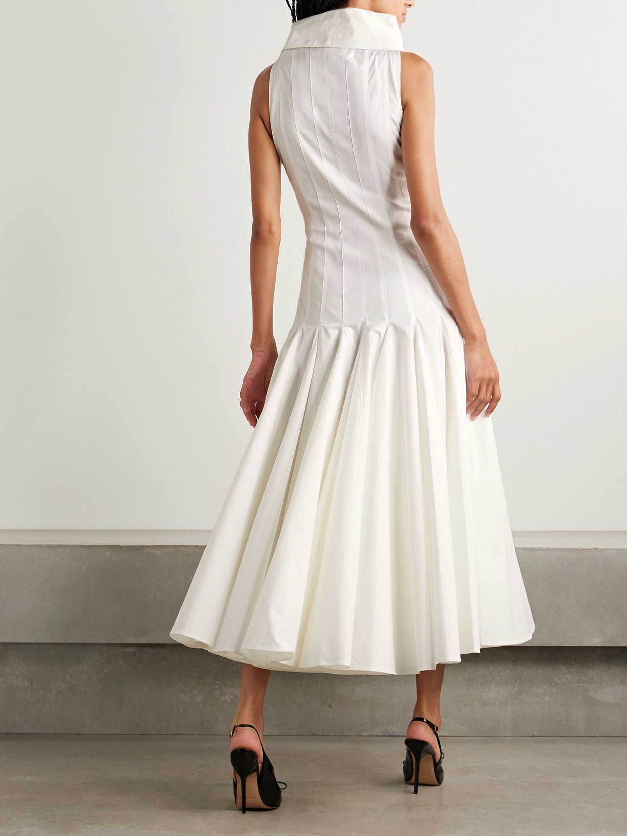 Triana Paneled Pleated Cotton-poplin Midi Dress - White