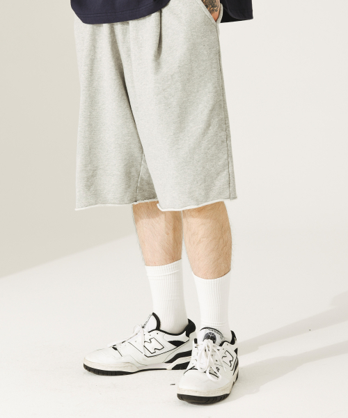 Cut-off wide half sweat pants melange gray