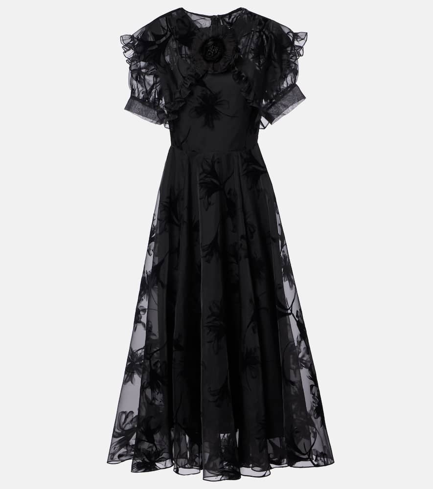 Ruffled floral organza midi dress