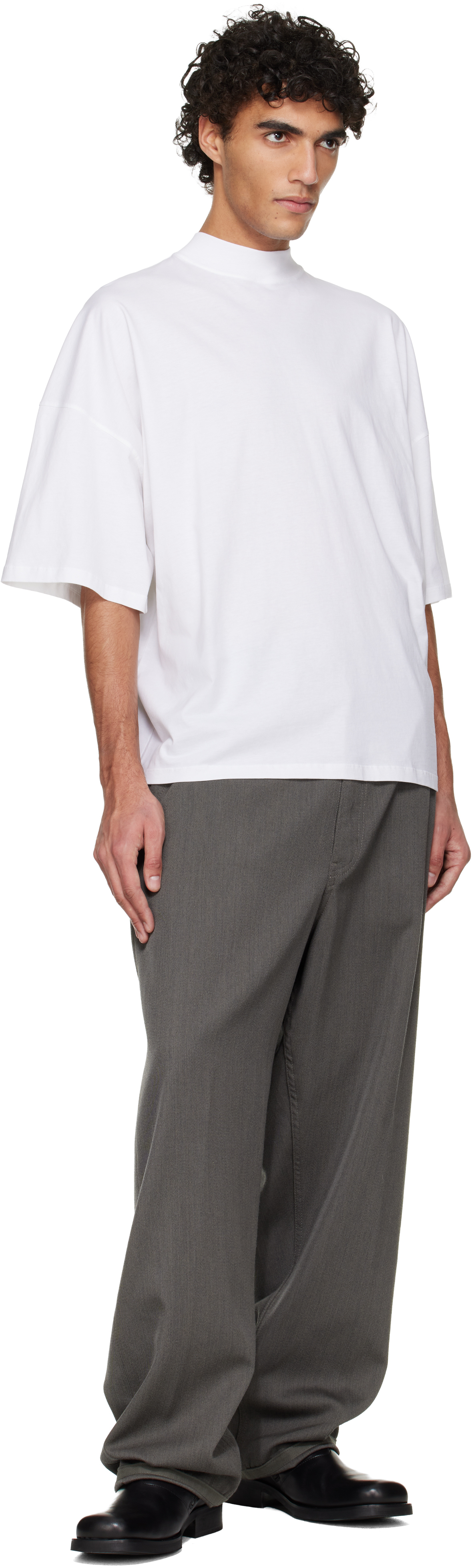 White Cotton Mock-Neck T-shirt
