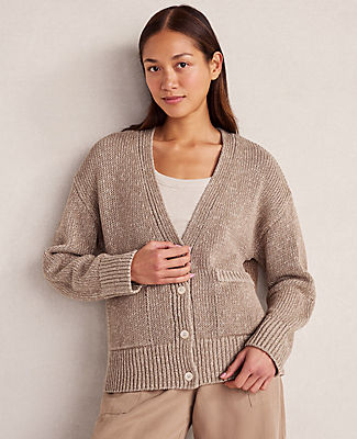 Ann Taylor Haven Well Within Organic Cotton Linen Plaited V-Neck Cardigan
