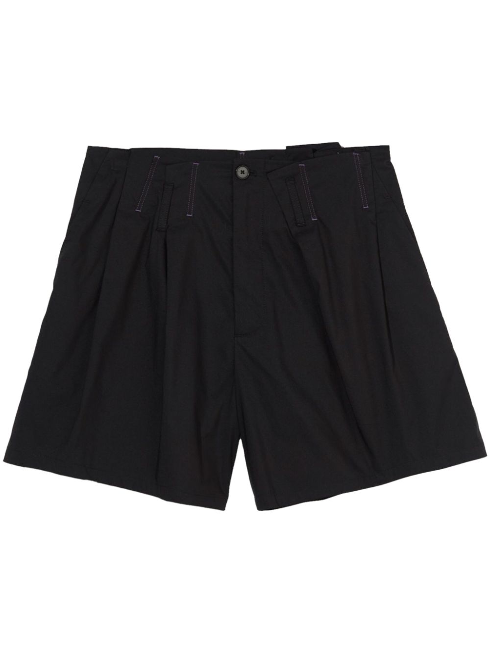 Pleated cotton-blend shorts - Black