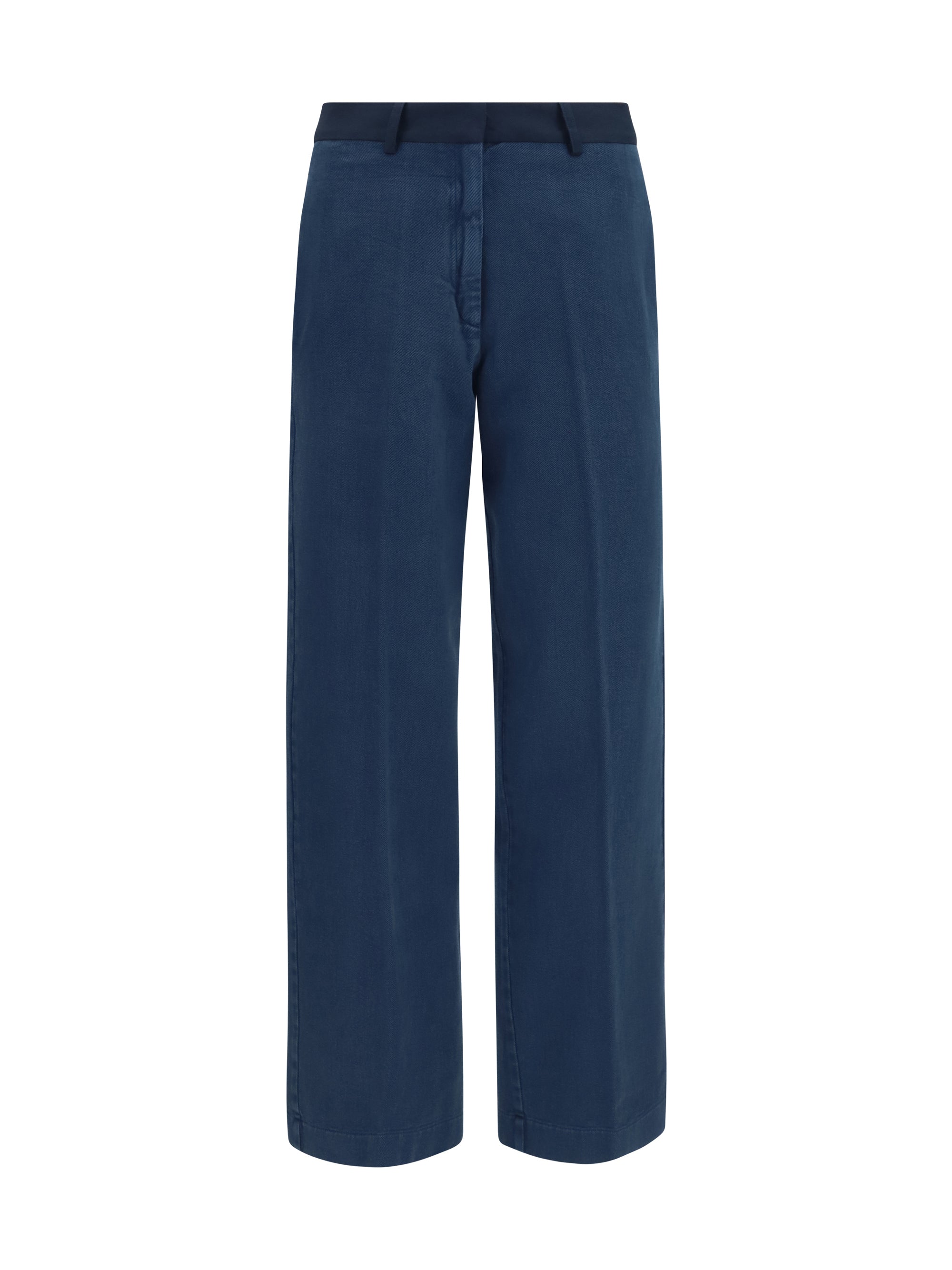 Wide-Leg Cotton Trousers — Navy