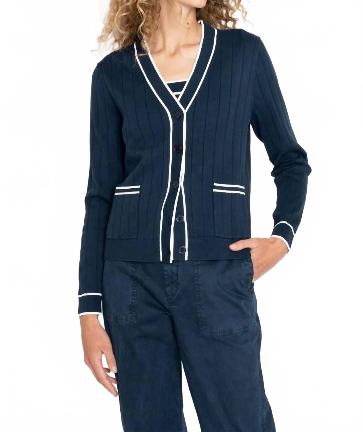Dede Lightweight Cardigan In Navy/cream