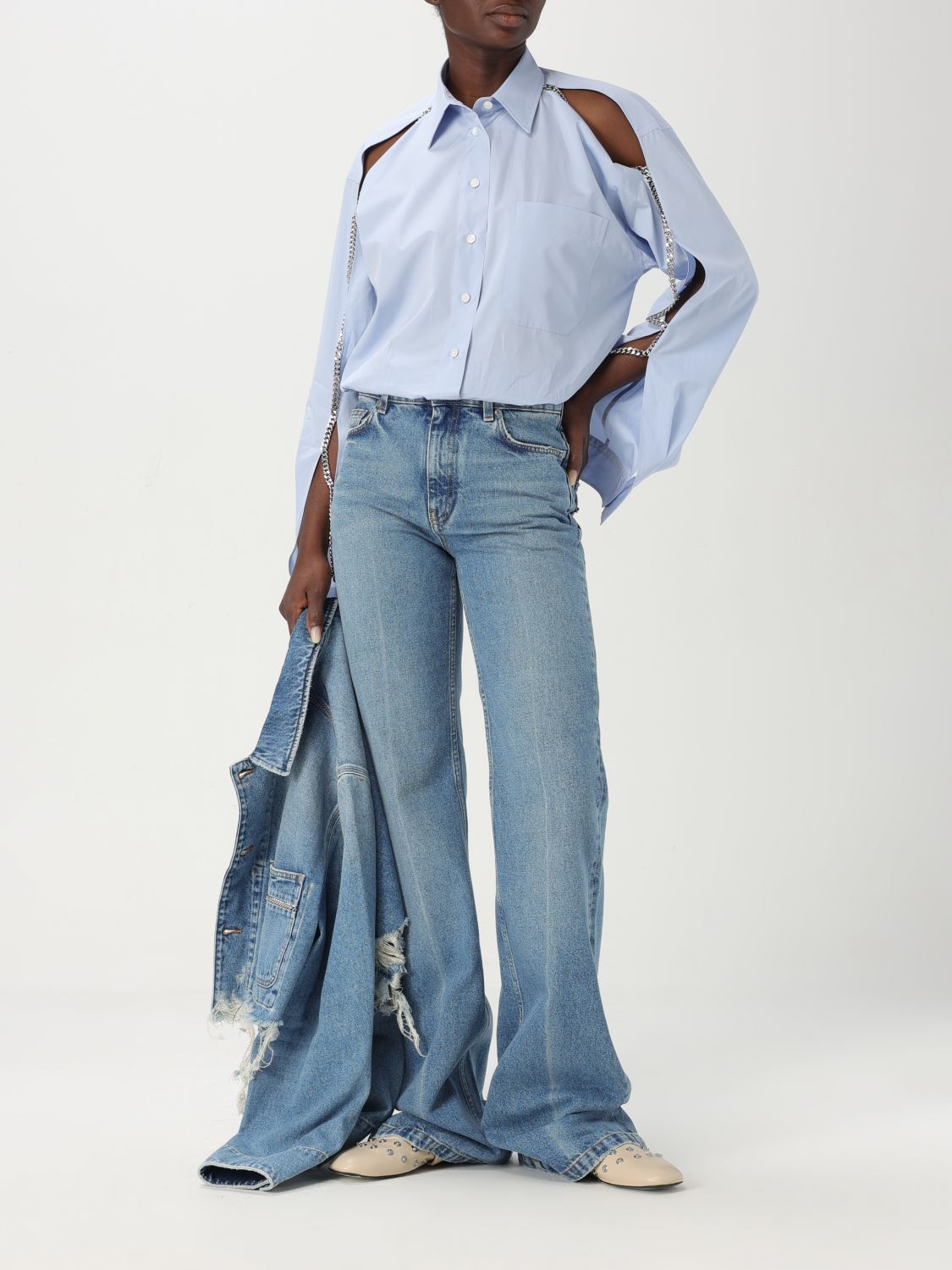 Chain-detailing denim jacket - Blue