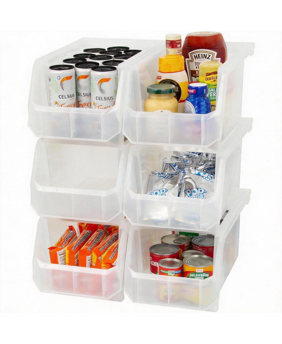 Large Stackable Storage Bins for Organizing Cabinets, Pantry, Closet, Garage, and Office 6-Pack - Natural