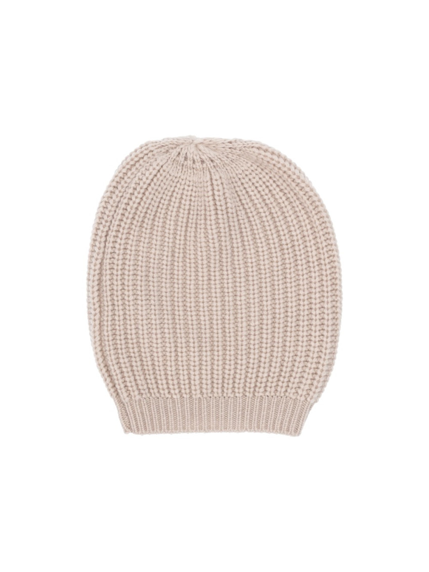 Beige Knitted Beanie Hat