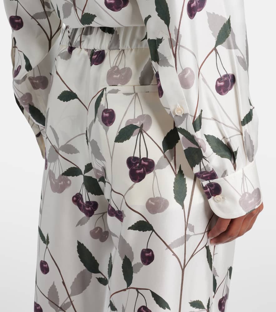 Printed silk twill wide-leg pants