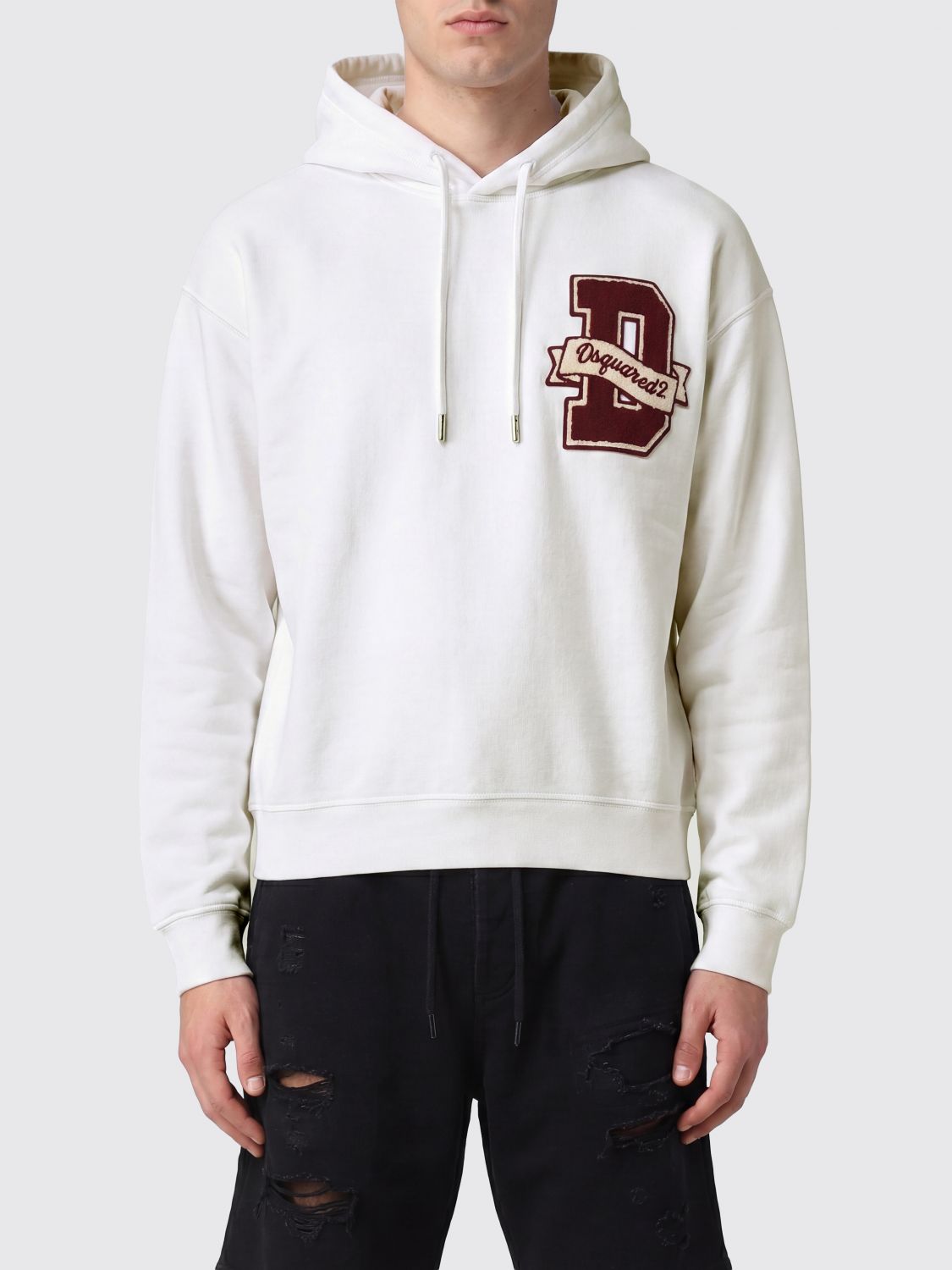 Cotton Hoodie with Contrast Logo and Drawstring