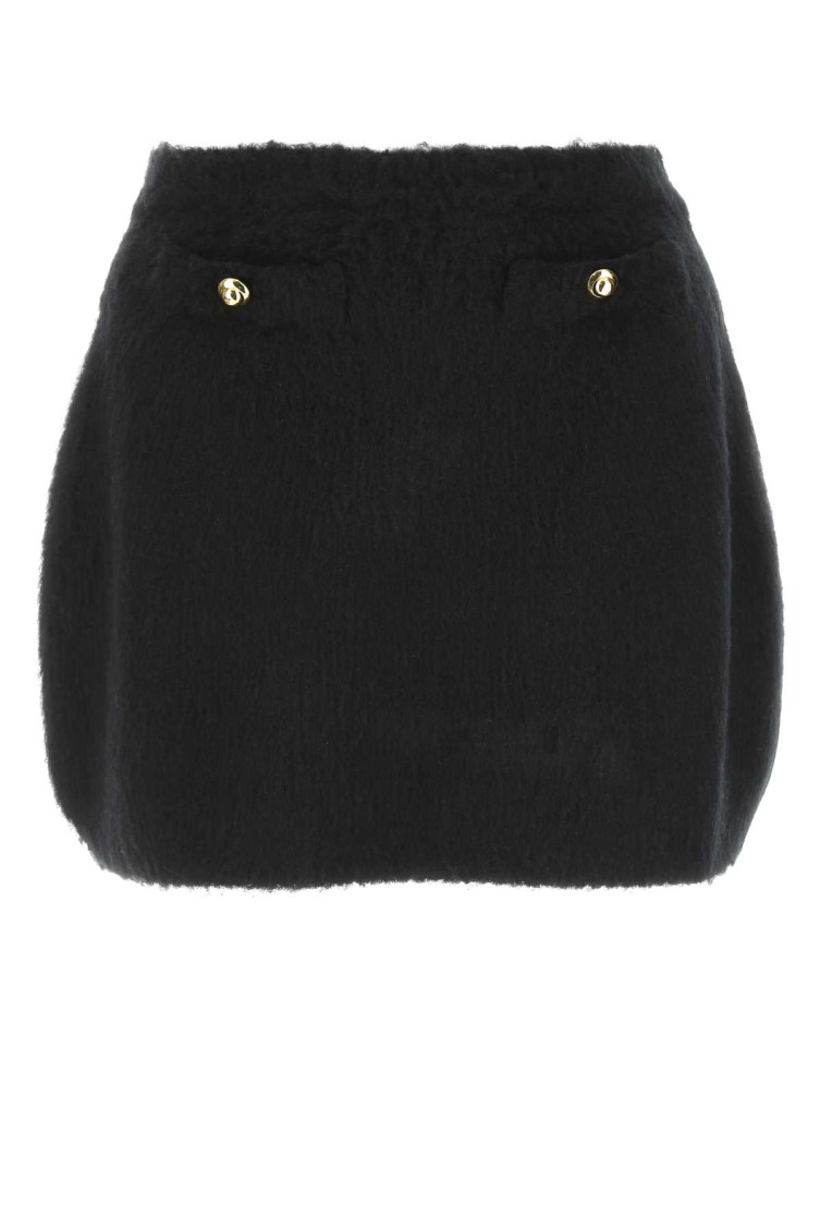 Black Stretch Wool Blend Mini Skirt