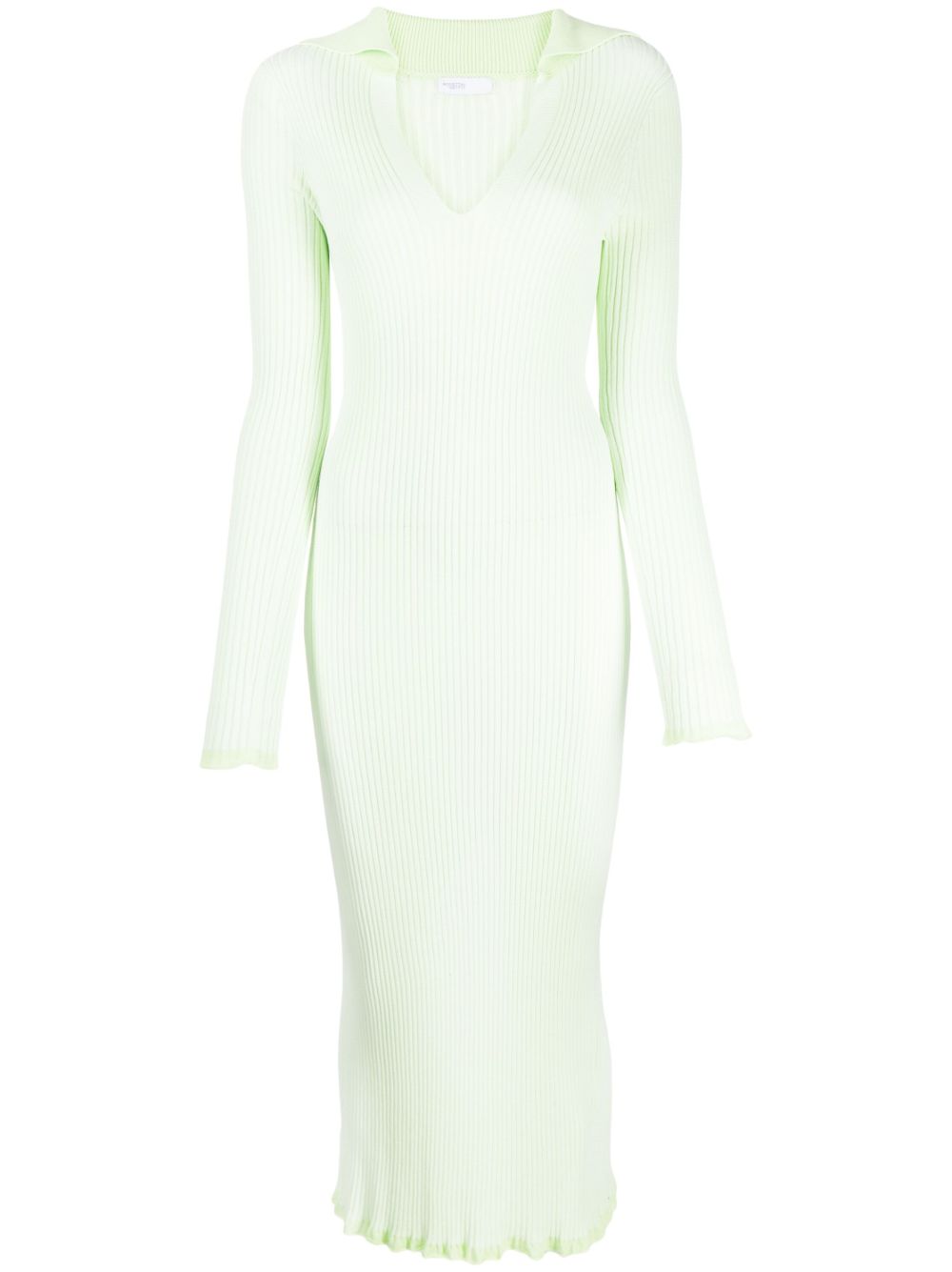 Ribbed-knit long-sleeve midi dress - Blue