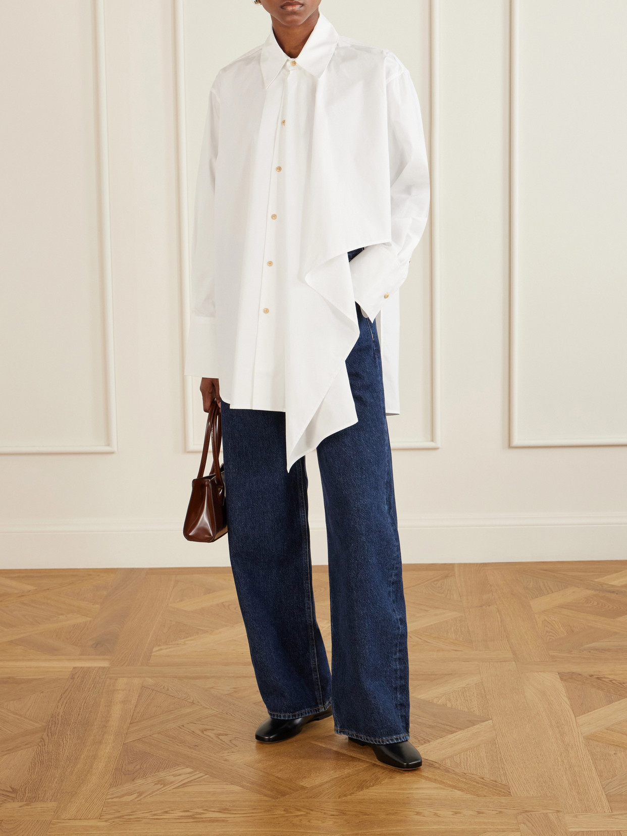 Tess Draped Cotton Poplin Shirt - Neutrals