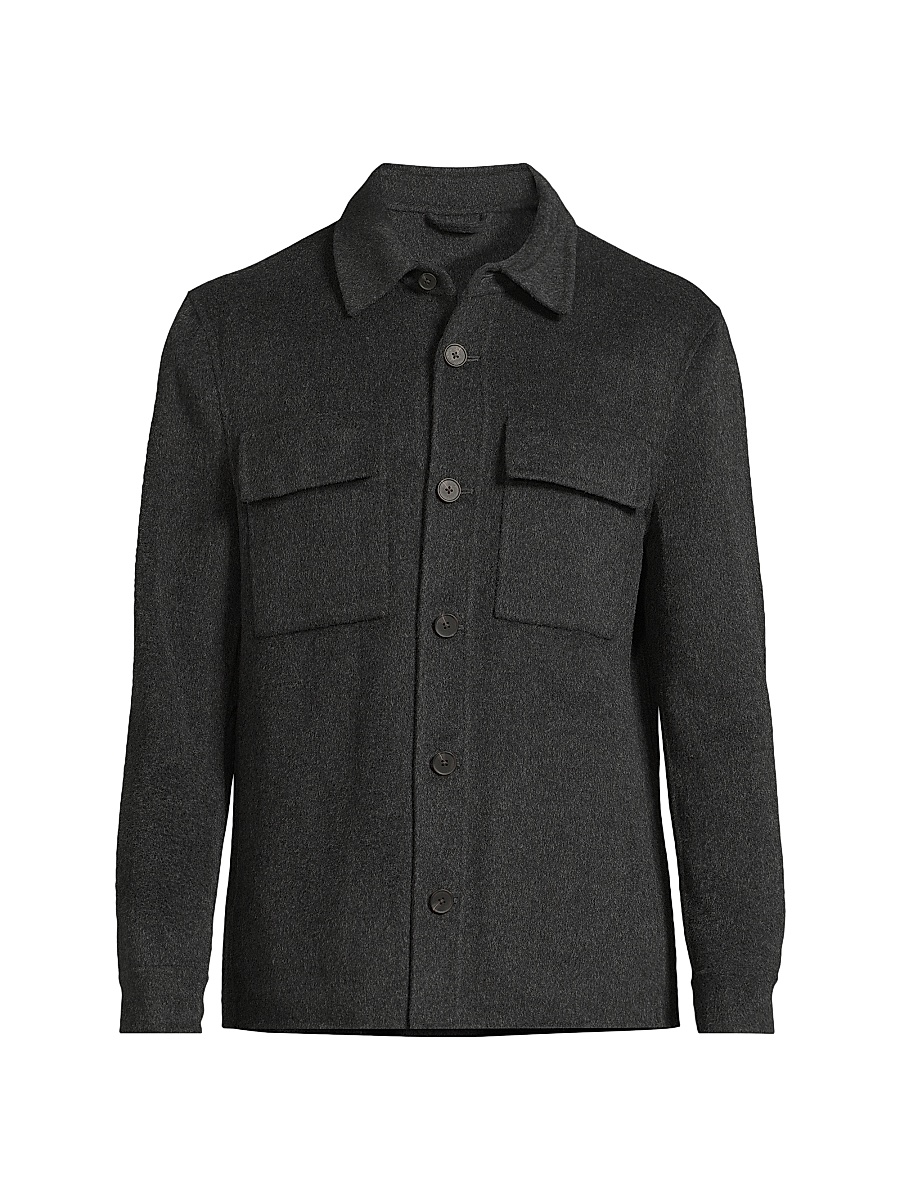 Men's Net Wool-Blend Overshirt - Charcoal Grey