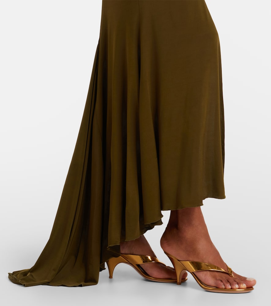 Floral-appliqué ruched maxi dress
