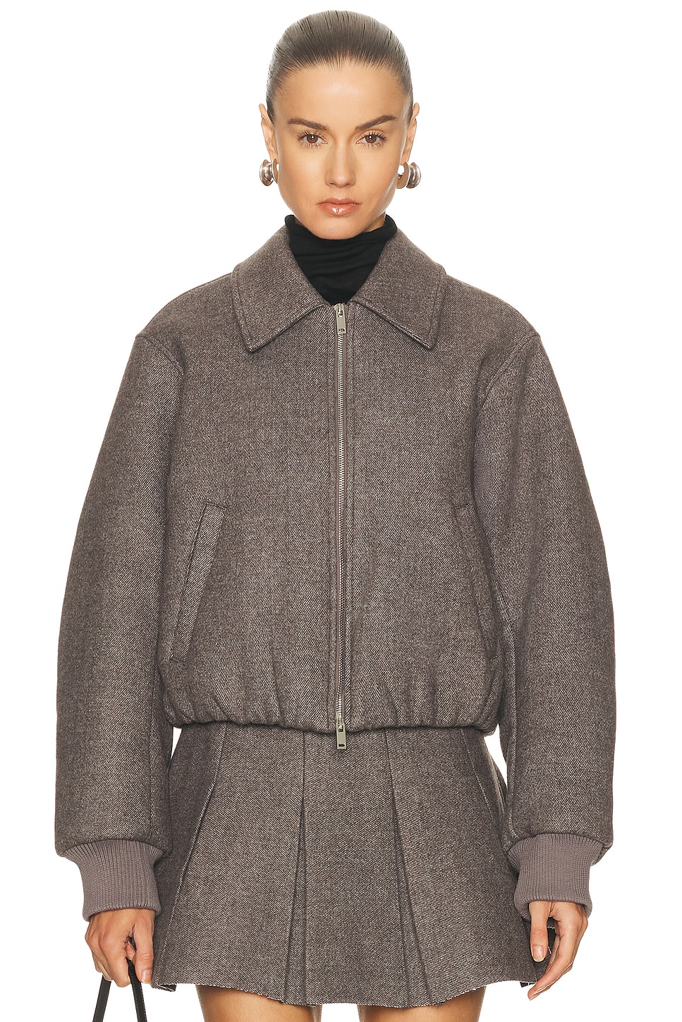 NICHOLAS Frida Bomber Wool Blend Jacket in Charcoal. - 0 also