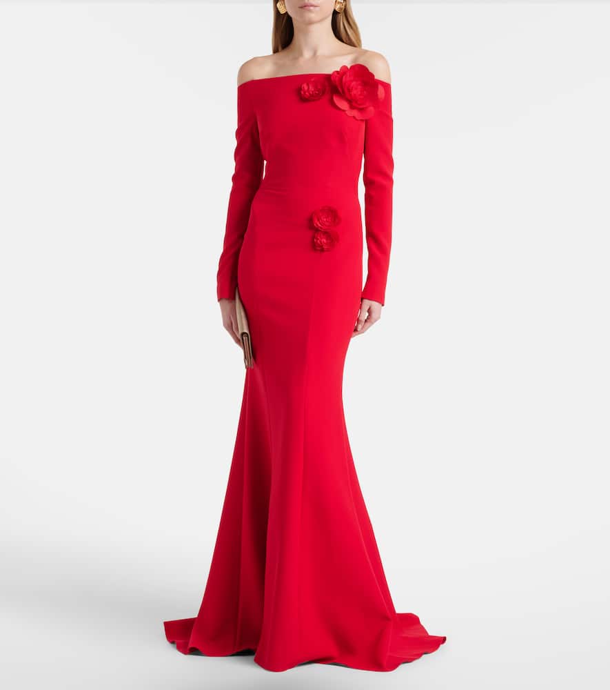 Rory floral-appliqué crêpe gown