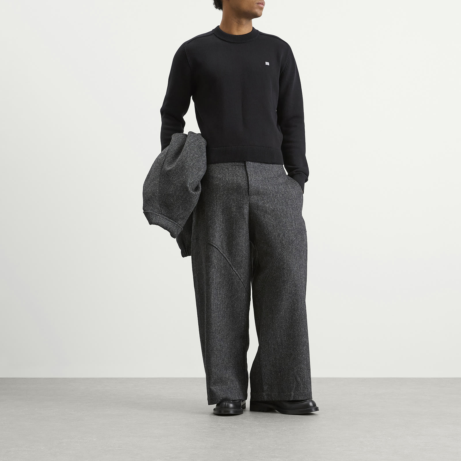 Men's Curved Seam Carpenter Trouser Charcoal Herringbone