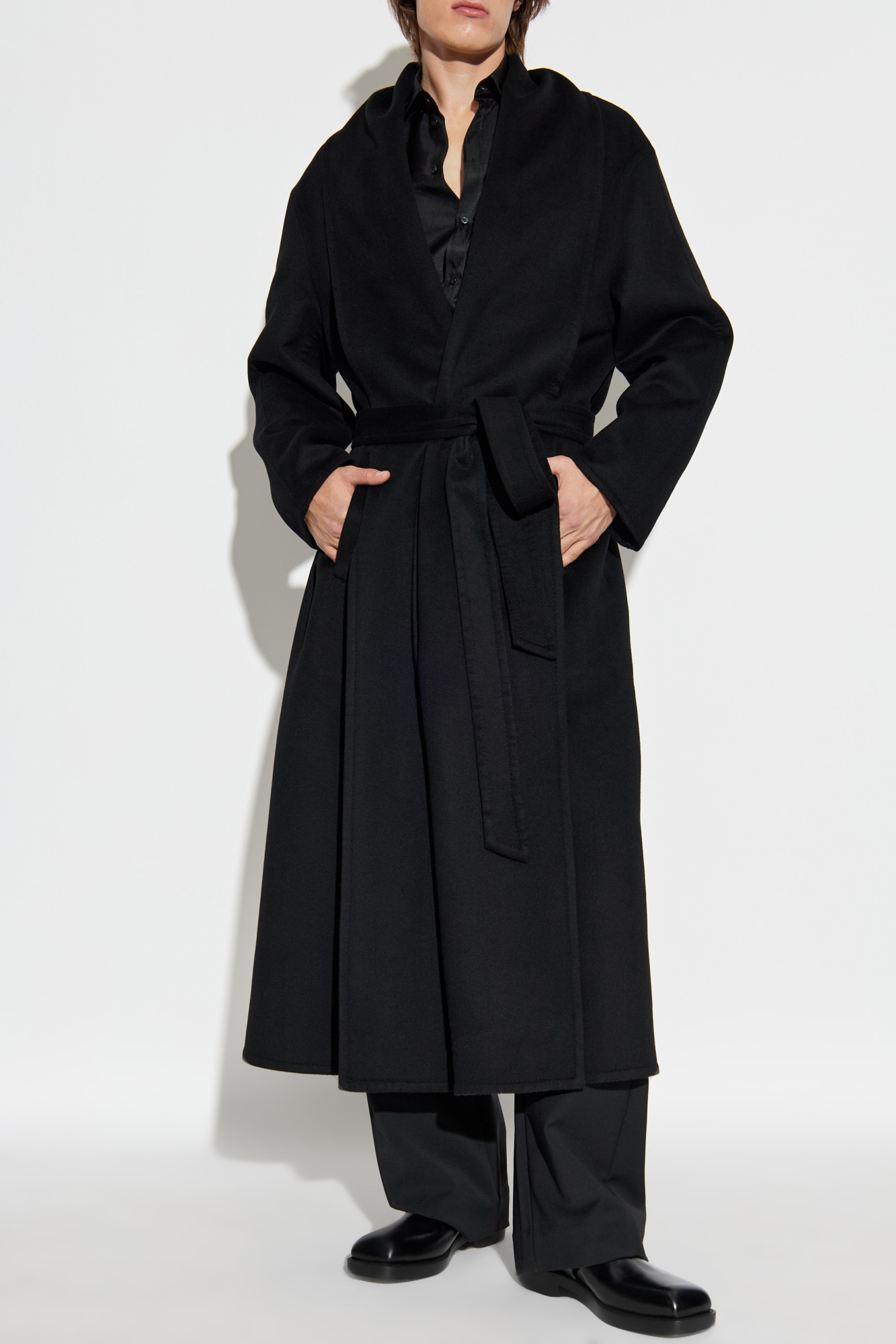 Wool Coat With Belt, Men's, Black